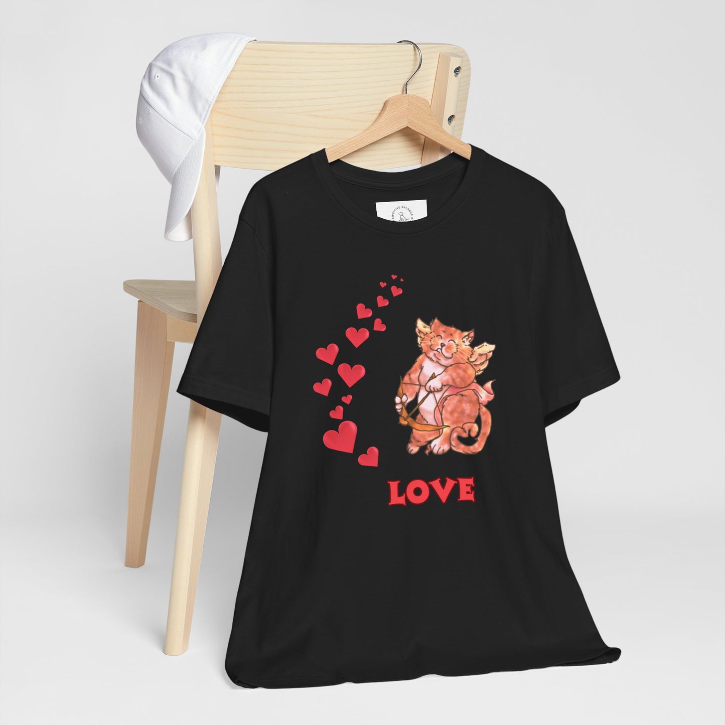 Cute Love Cat Short Sleeve Tee, Valentine's Day Gift, Casual T-Shirt, Trendy Outfits, Fun Graphic Shirt, Unisex Apparel