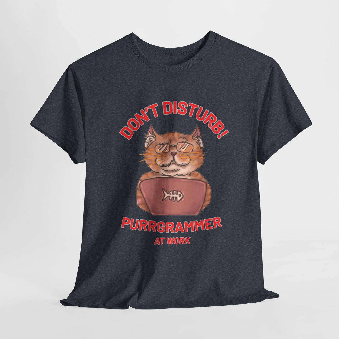 Funny Cat Purrgrammer Tee - Unisex Heavy Cotton T-Shirt, Perfect for Cat Lovers at Work