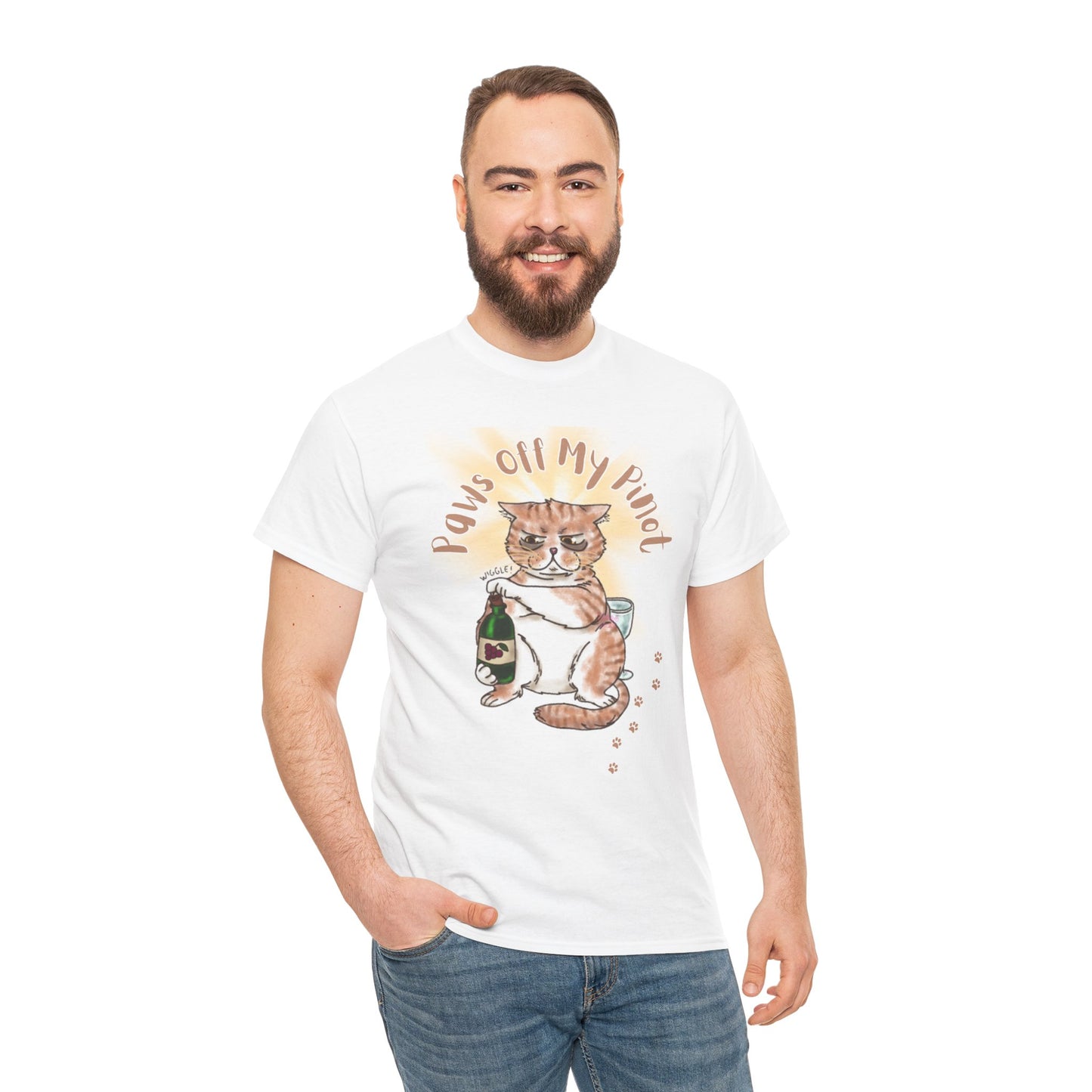 Funny Cat Paws Off My Pinot Unisex Heavy Cotton Tee