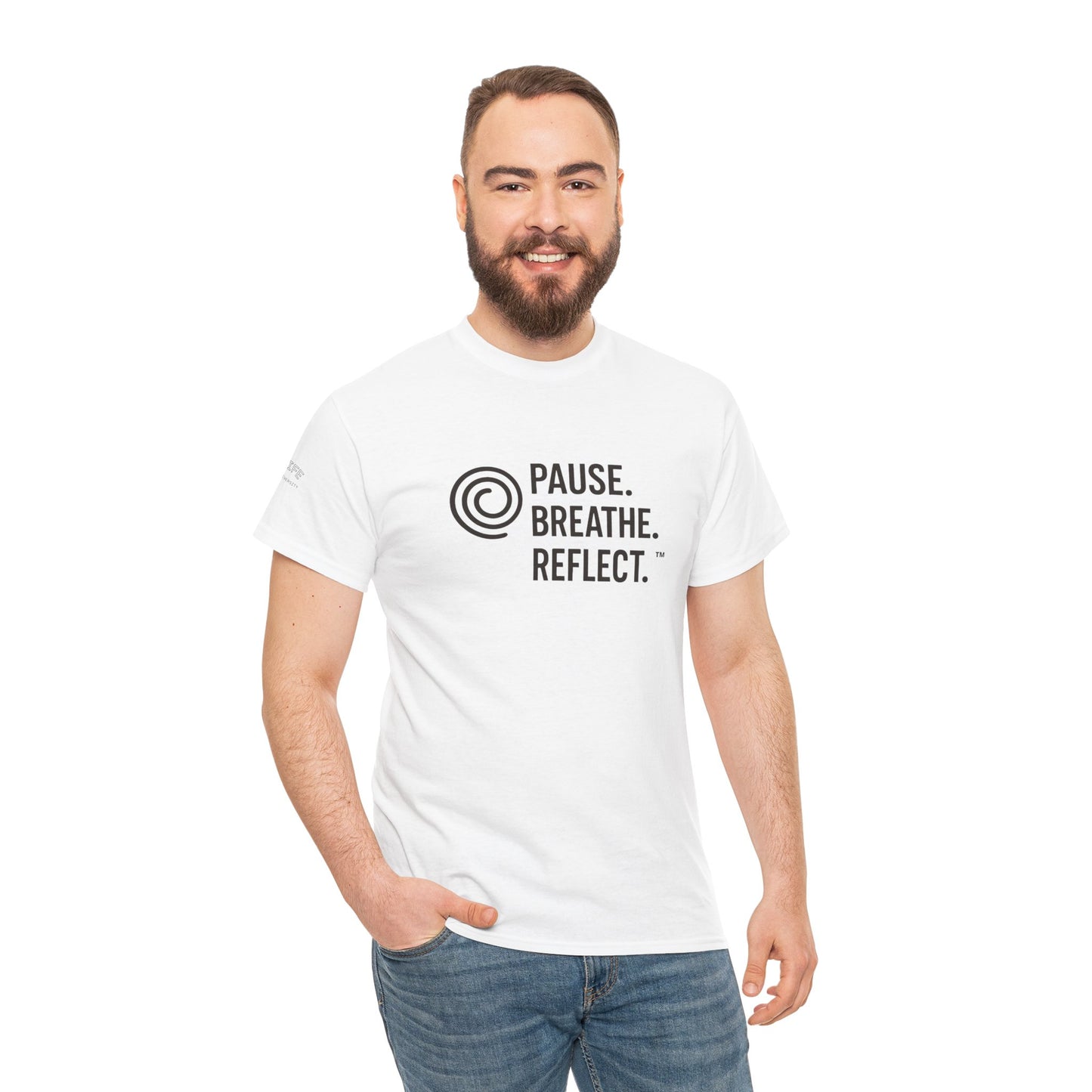 Inspirational Unisex Heavy Cotton Tee - Pause. Breathe. Reflect. - Relaxed Fit Shirt for Mindfulness, Self-Care, Gifts, Everyday Wear