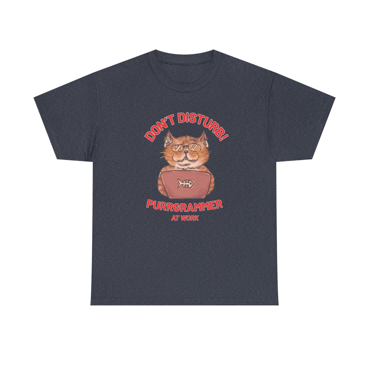 Funny Cat Purrgrammer Tee - Unisex Heavy Cotton T-Shirt, Perfect for Cat Lovers at Work