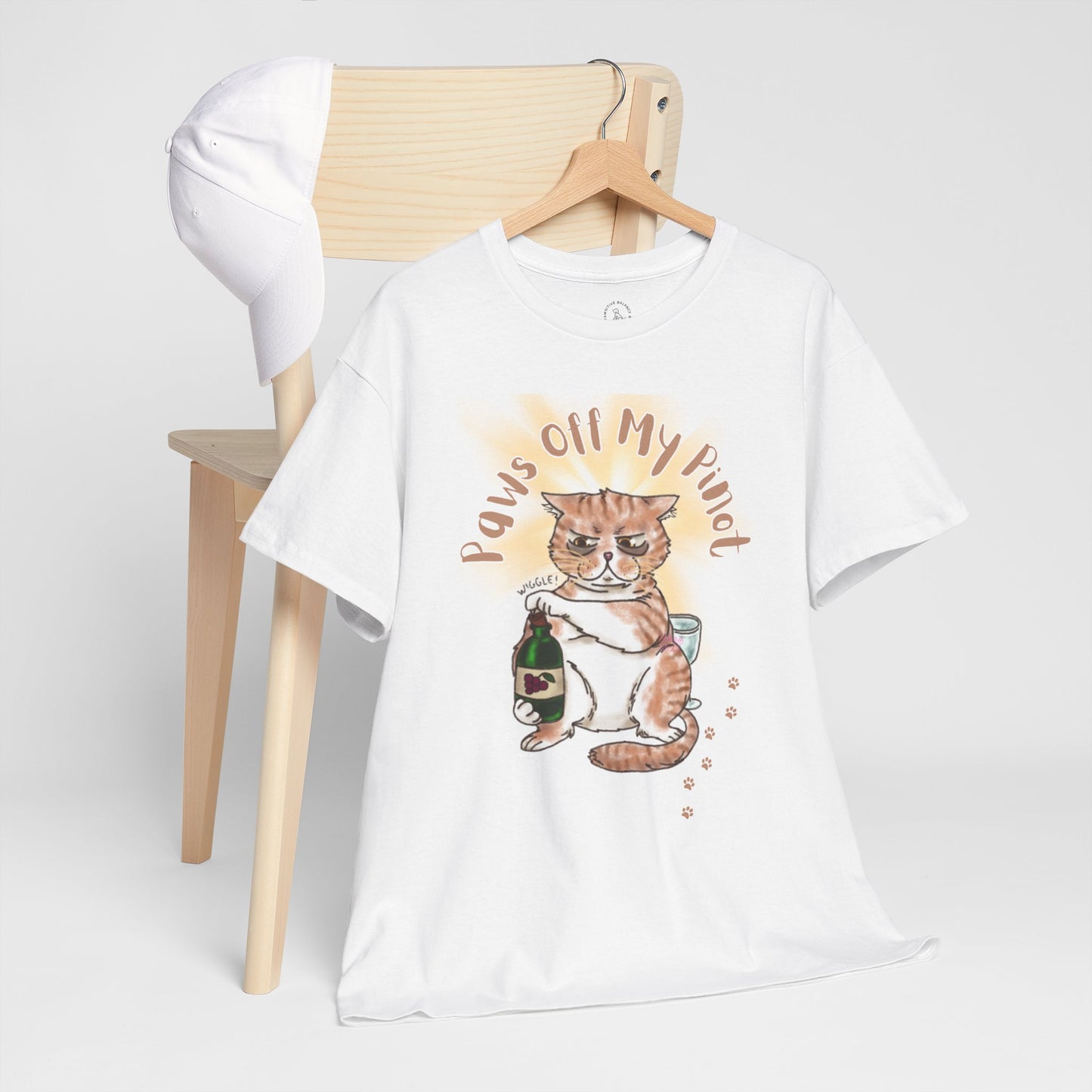 Funny Cat Paws Off My Pinot Unisex Heavy Cotton Tee