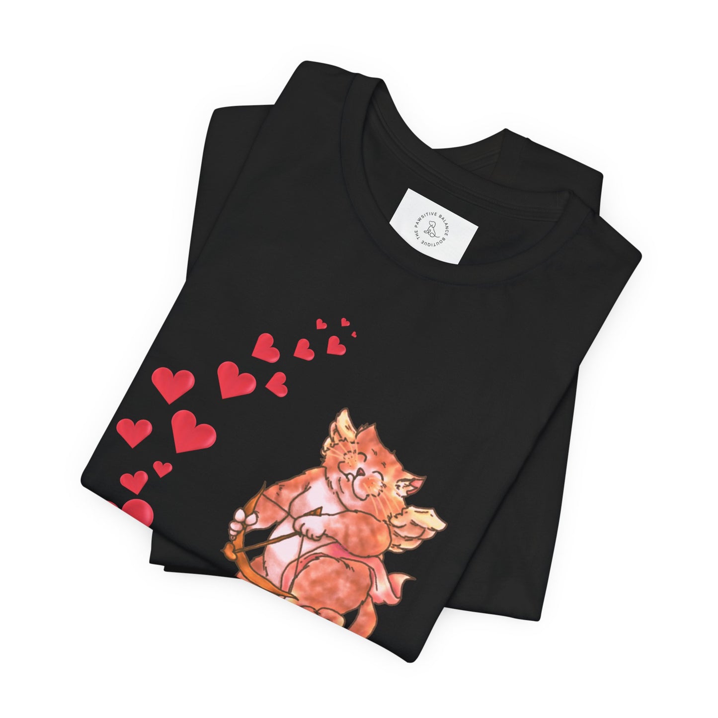 Cute Love Cat Short Sleeve Tee, Valentine's Day Gift, Casual T-Shirt, Trendy Outfits, Fun Graphic Shirt, Unisex Apparel