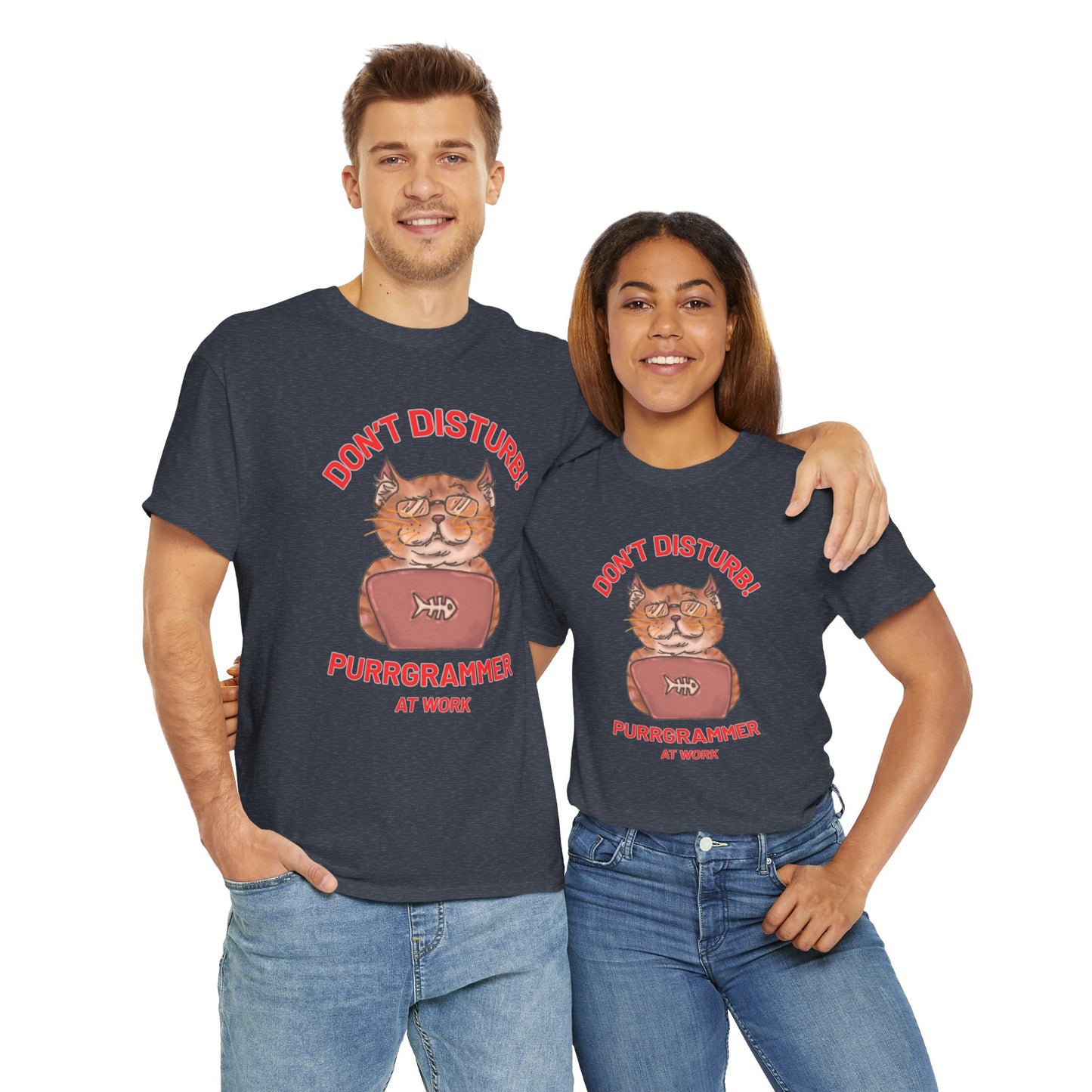 Funny Cat Purrgrammer Tee - Unisex Heavy Cotton T-Shirt, Perfect for Cat Lovers at Work