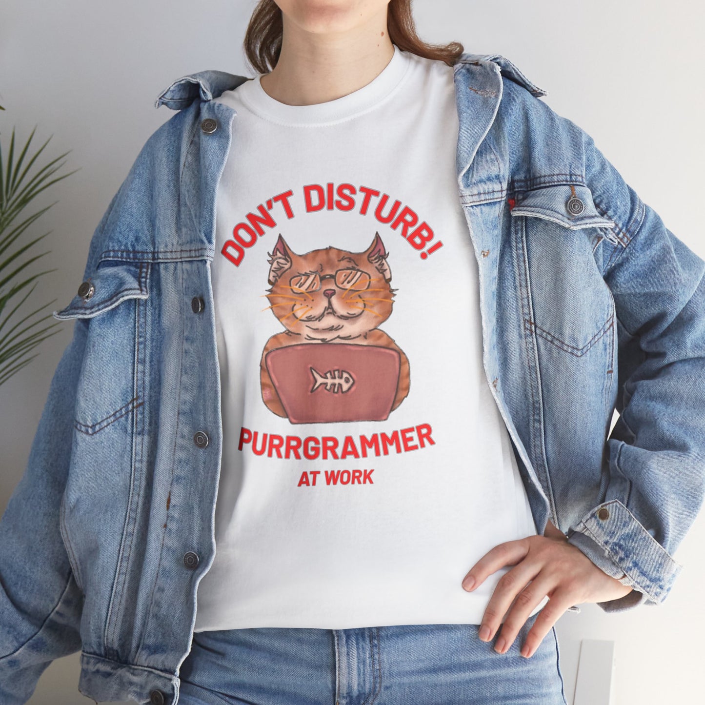 Funny Cat Purrgrammer Tee - Unisex Heavy Cotton T-Shirt, Perfect for Cat Lovers at Work