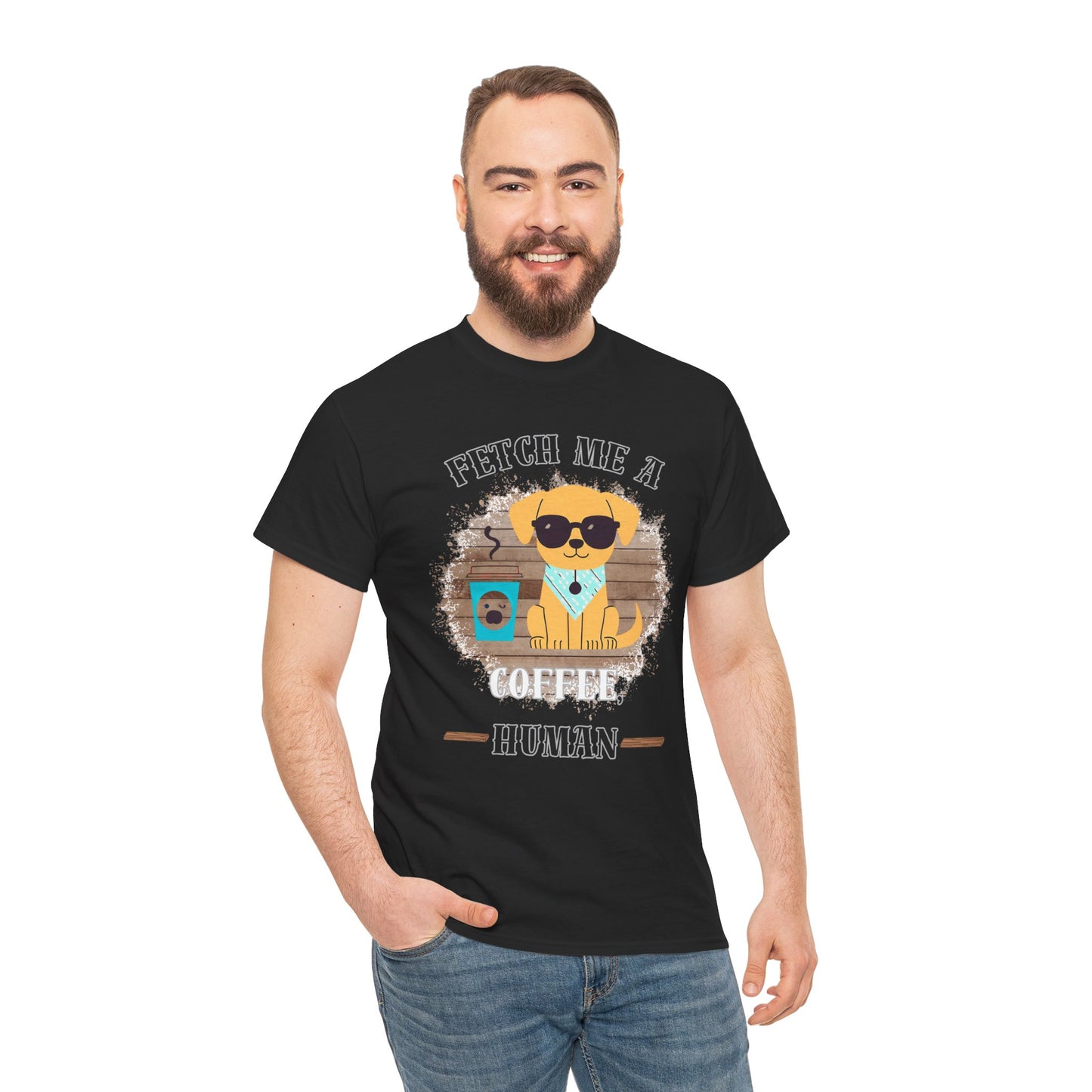 Funny Coffee Lover Unisex Heavy Cotton Tee - 'Fetch Me A Coffee Human'