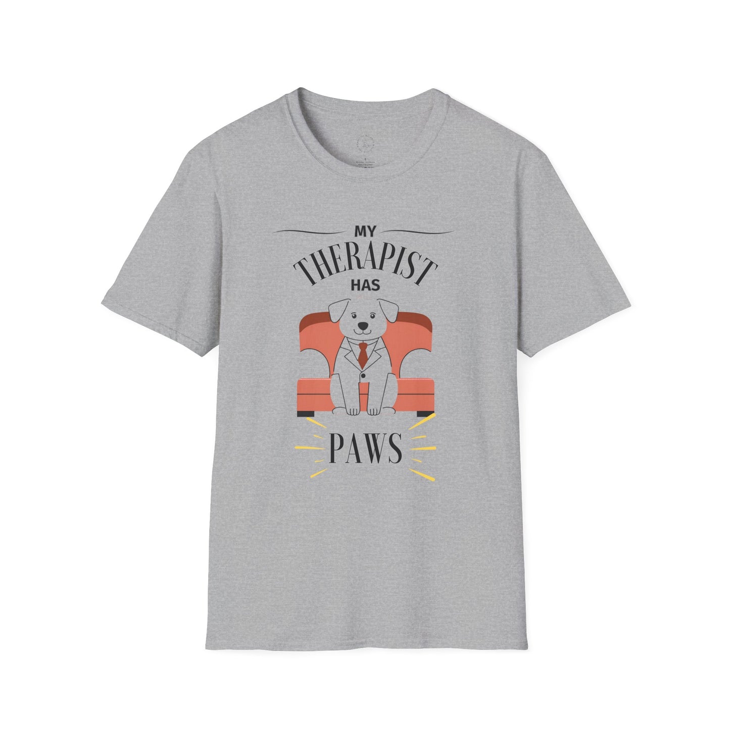 My Therapist Has Paws Unisex Softstyle T-Shirt - Fun Pet Lover Tee
