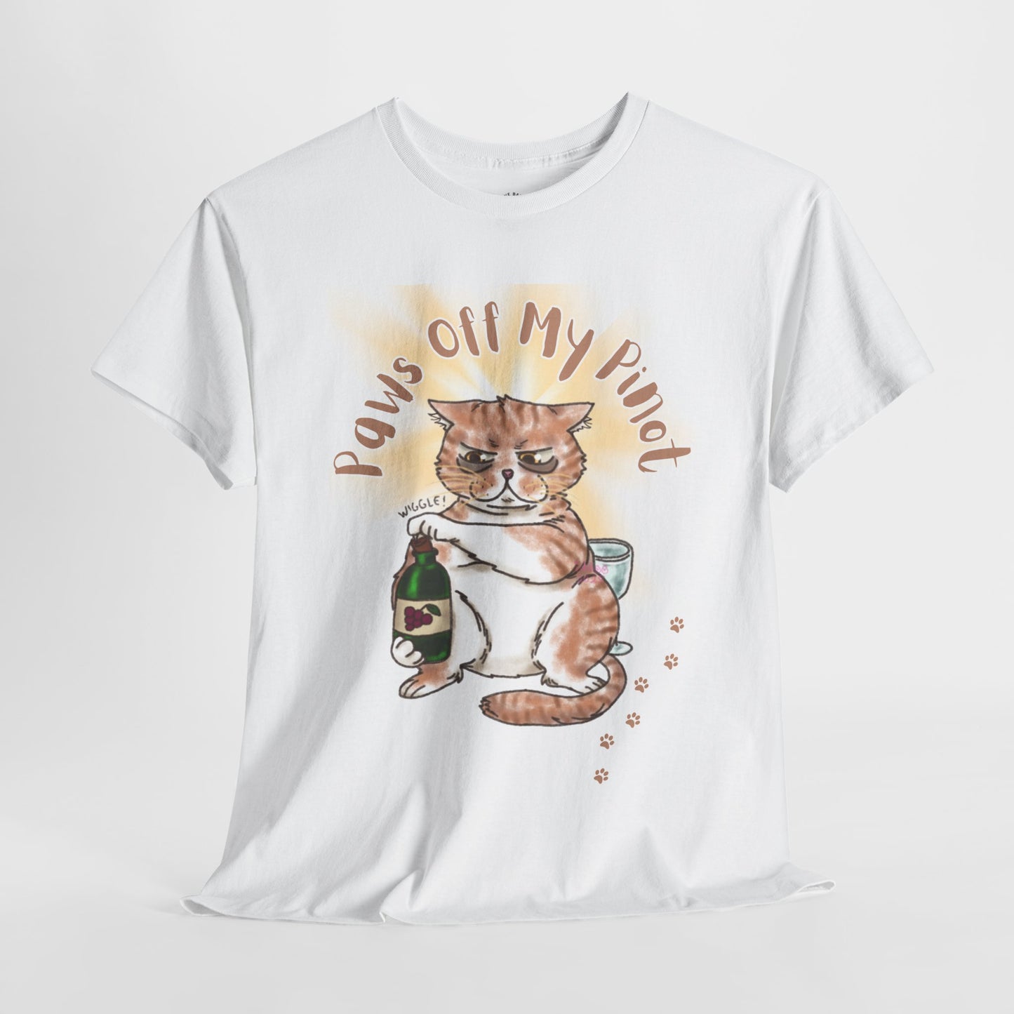 Funny Cat Paws Off My Pinot Unisex Heavy Cotton Tee