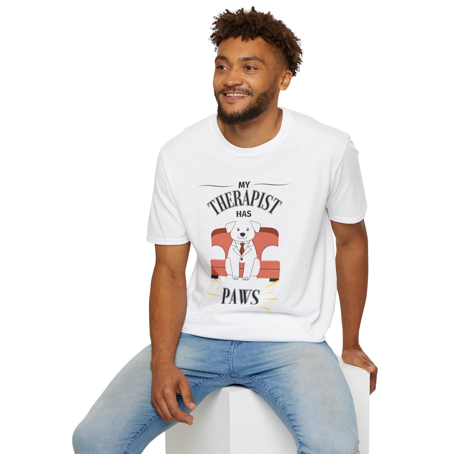 My Therapist Has Paws Unisex Softstyle T-Shirt - Fun Pet Lover Tee