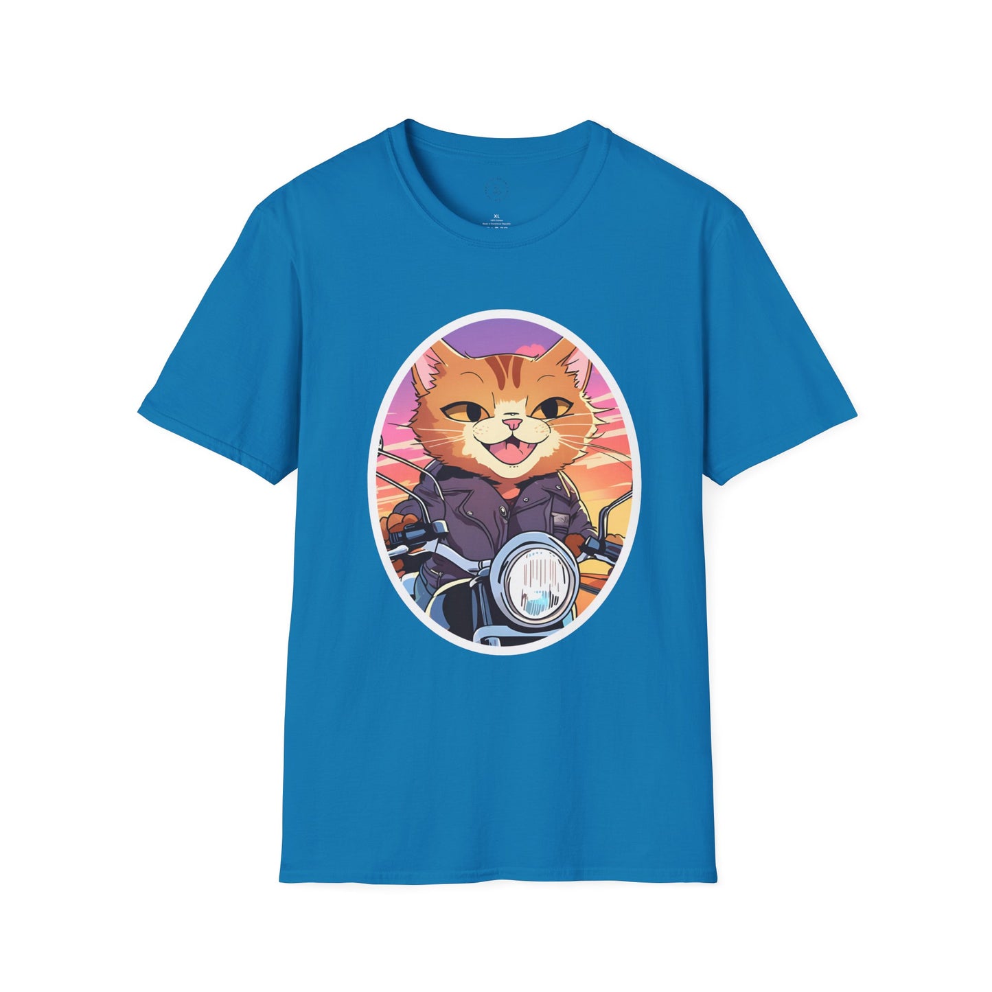 Motorcycle Riding Cat Unisex Softstyle T-Shirt