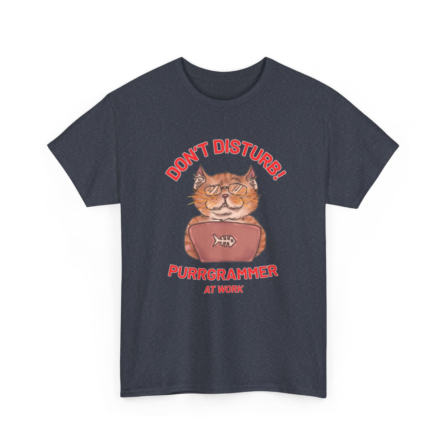 Funny Cat Purrgrammer Tee - Unisex Heavy Cotton T-Shirt, Perfect for Cat Lovers at Work