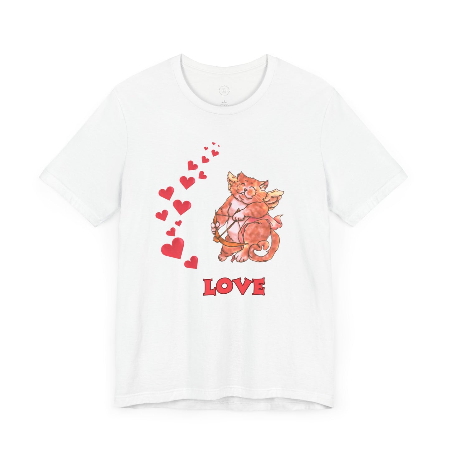 Cute Love Cat Short Sleeve Tee, Valentine's Day Gift, Casual T-Shirt, Trendy Outfits, Fun Graphic Shirt, Unisex Apparel