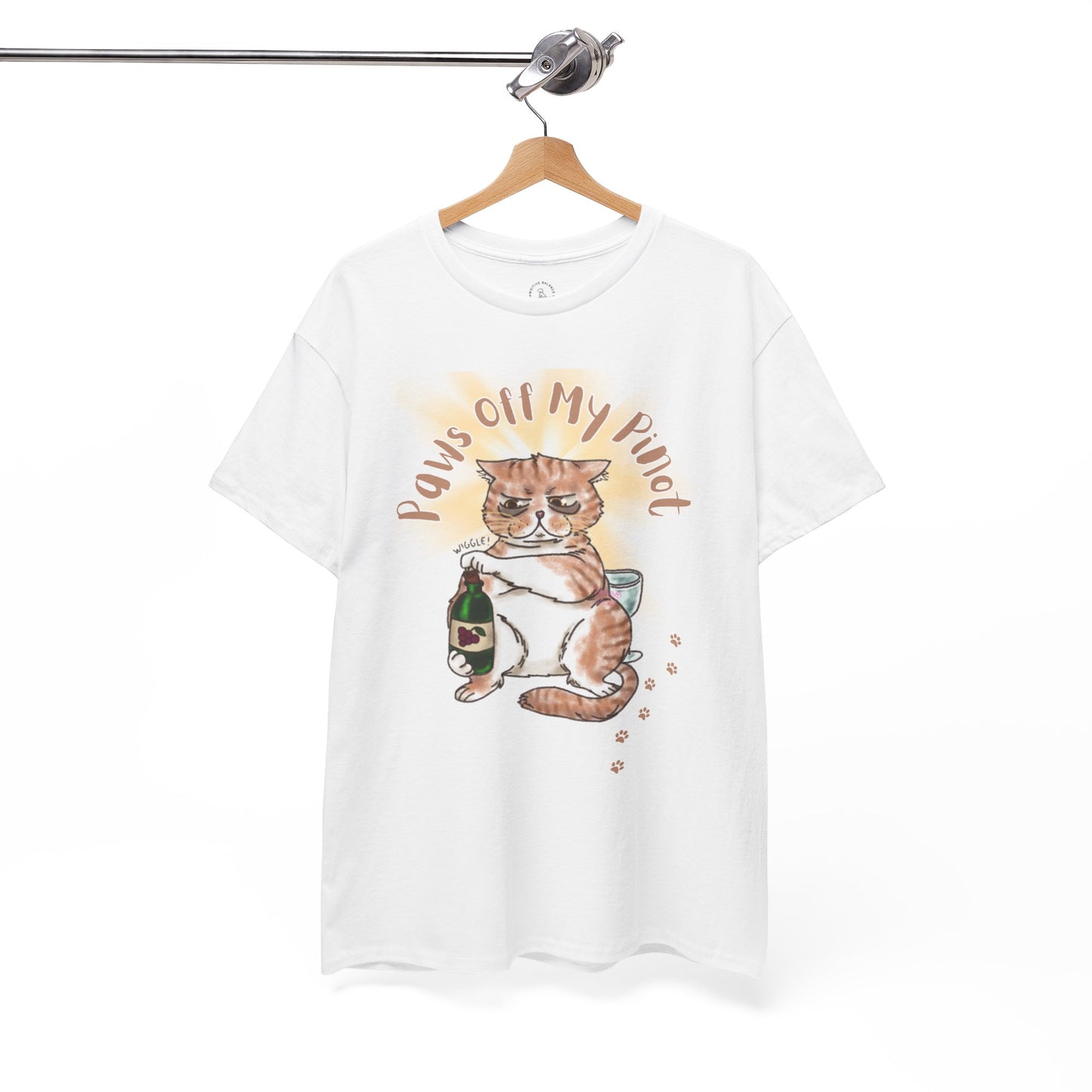 Funny Cat Paws Off My Pinot Unisex Heavy Cotton Tee