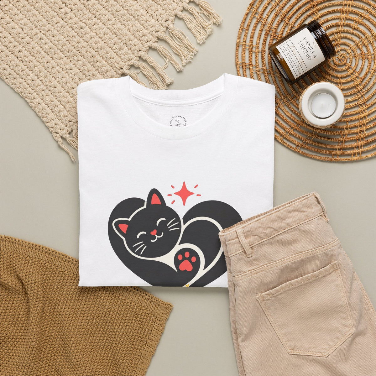 Pawsitive Vibes T-Shirt — Cute Black Cat Heart Graphic Tee