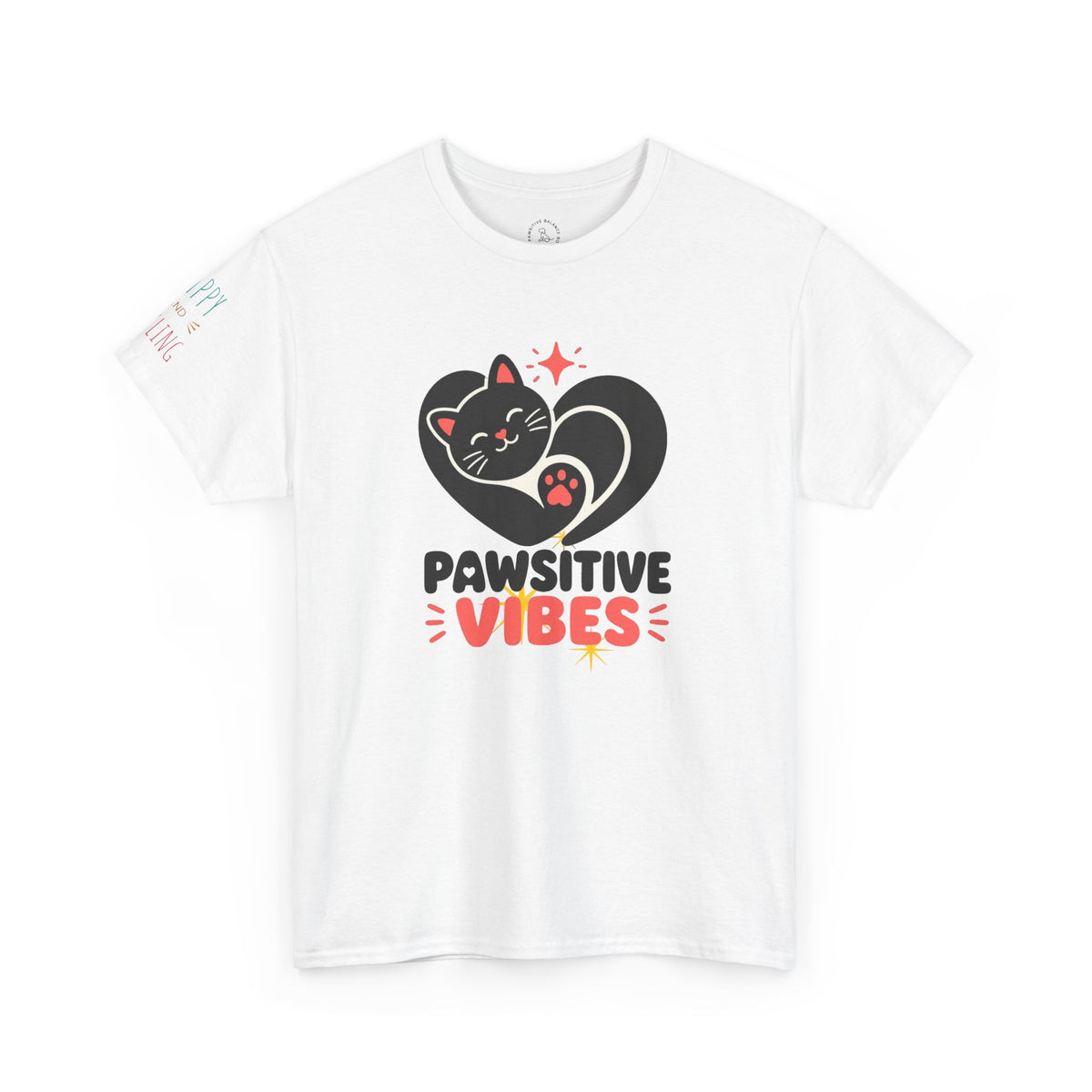 Pawsitive Vibes T-Shirt — Cute Black Cat Heart Graphic Tee