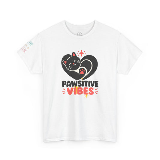 Pawsitive Vibes T-Shirt — Cute Black Cat Heart Graphic Tee