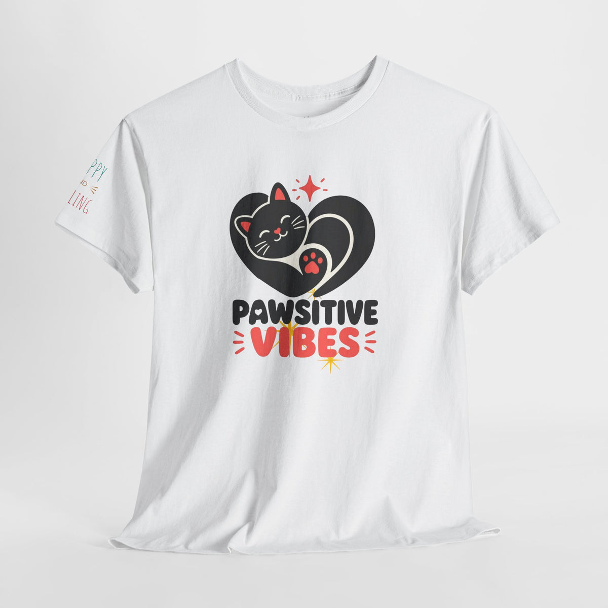 Pawsitive Vibes T-Shirt — Cute Black Cat Heart Graphic Tee