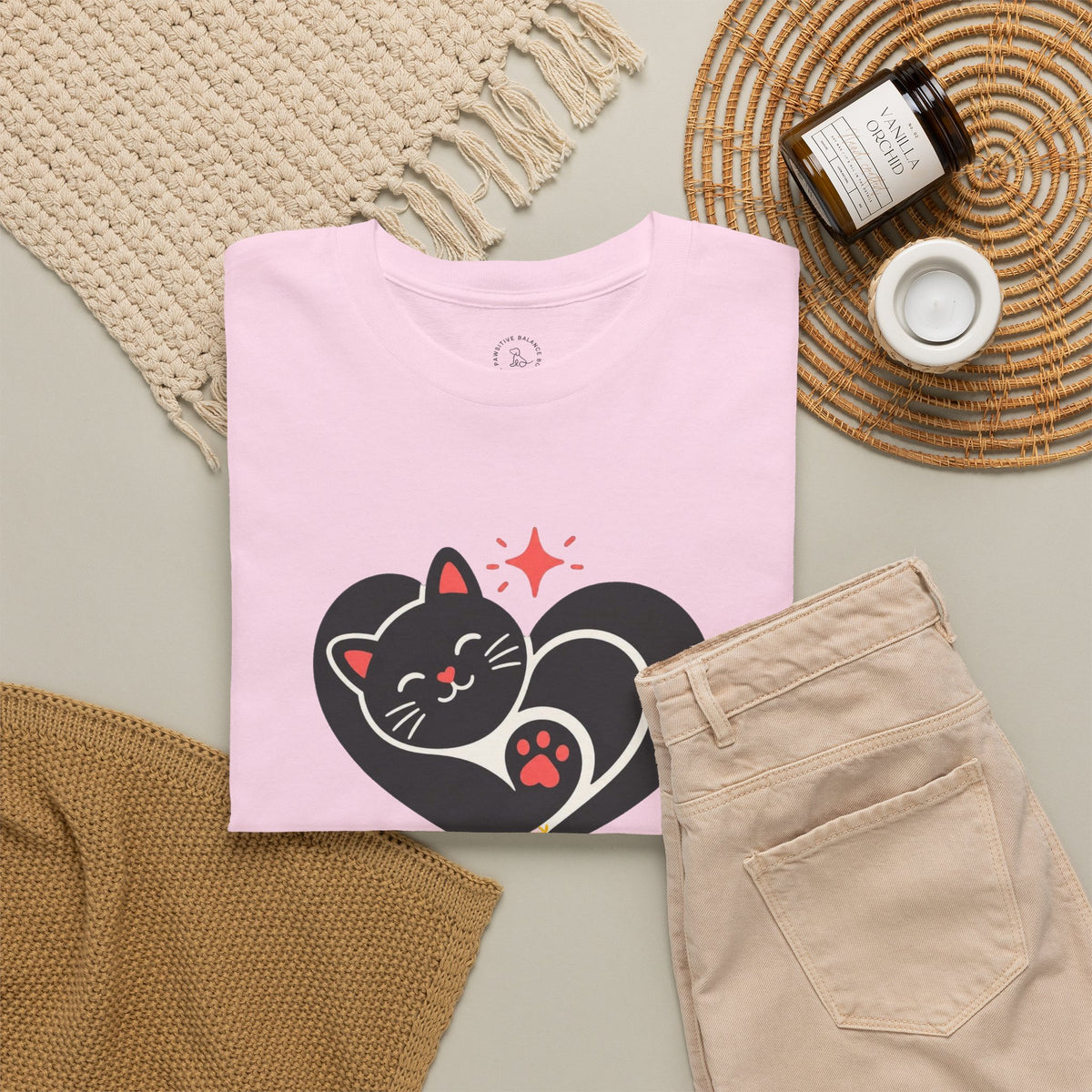 Pawsitive Vibes T-Shirt — Cute Black Cat Heart Graphic Tee