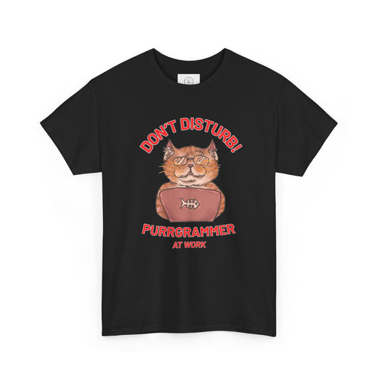 Funny Cat Purrgrammer Tee - Unisex Heavy Cotton T-Shirt, Perfect for Cat Lovers at Work