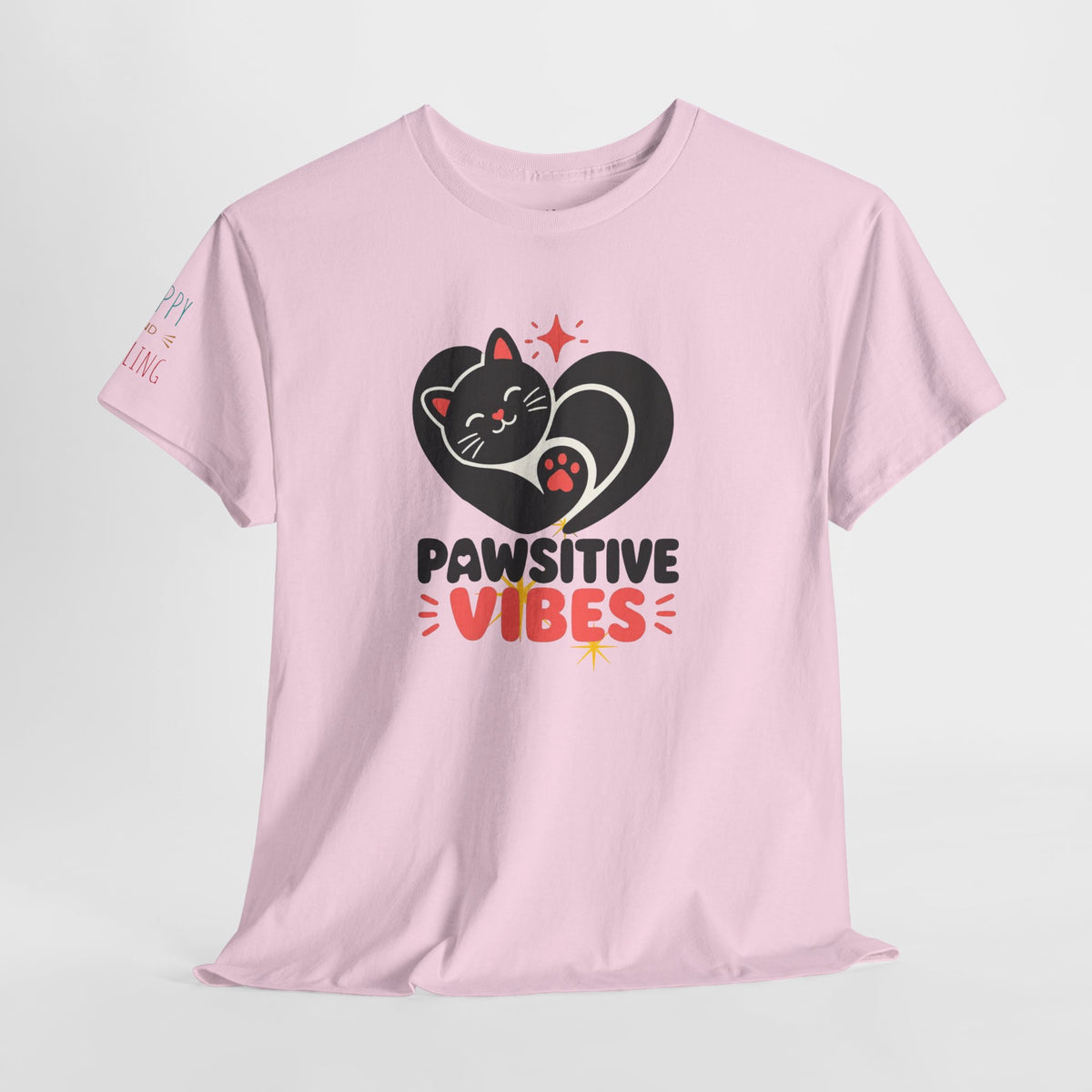 Pawsitive Vibes T-Shirt — Cute Black Cat Heart Graphic Tee