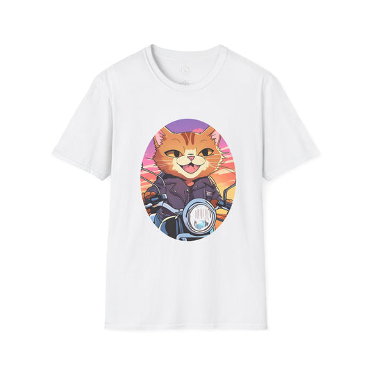 Motorcycle Riding Cat Unisex Softstyle T-Shirt