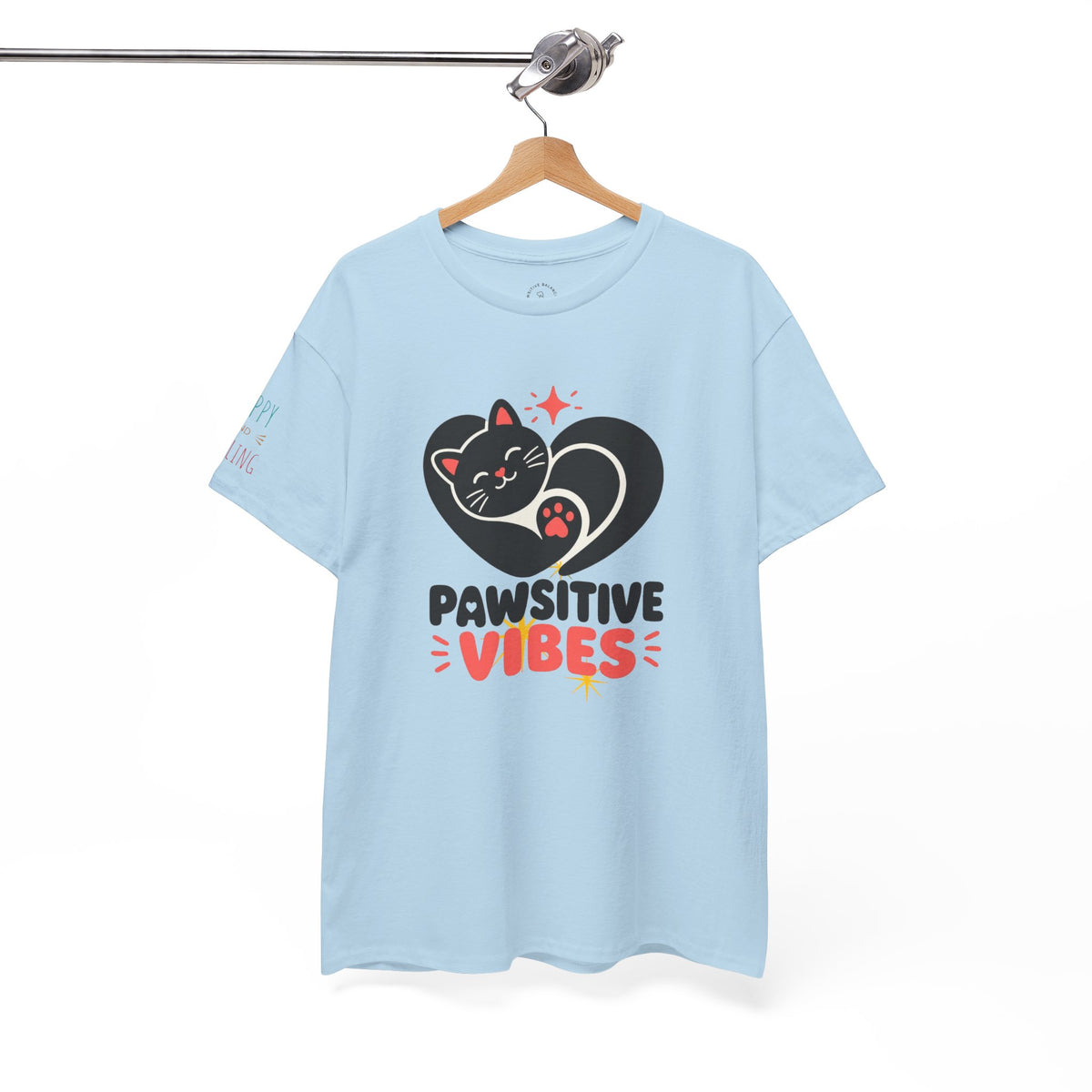 Pawsitive Vibes T-Shirt — Cute Black Cat Heart Graphic Tee