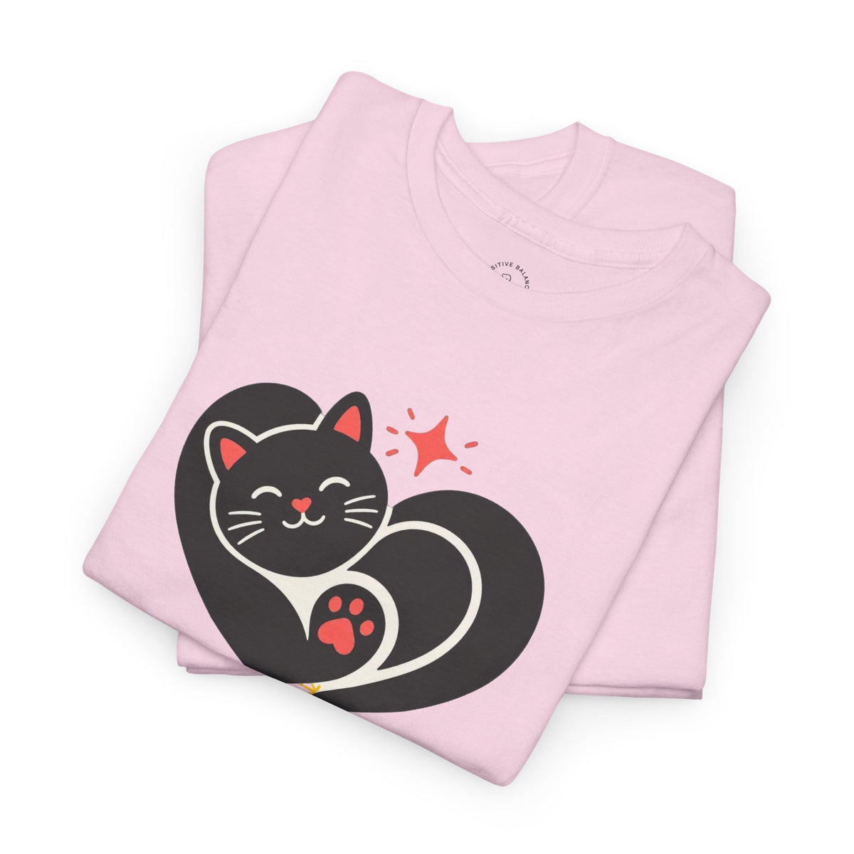 Pawsitive Vibes T-Shirt — Cute Black Cat Heart Graphic Tee