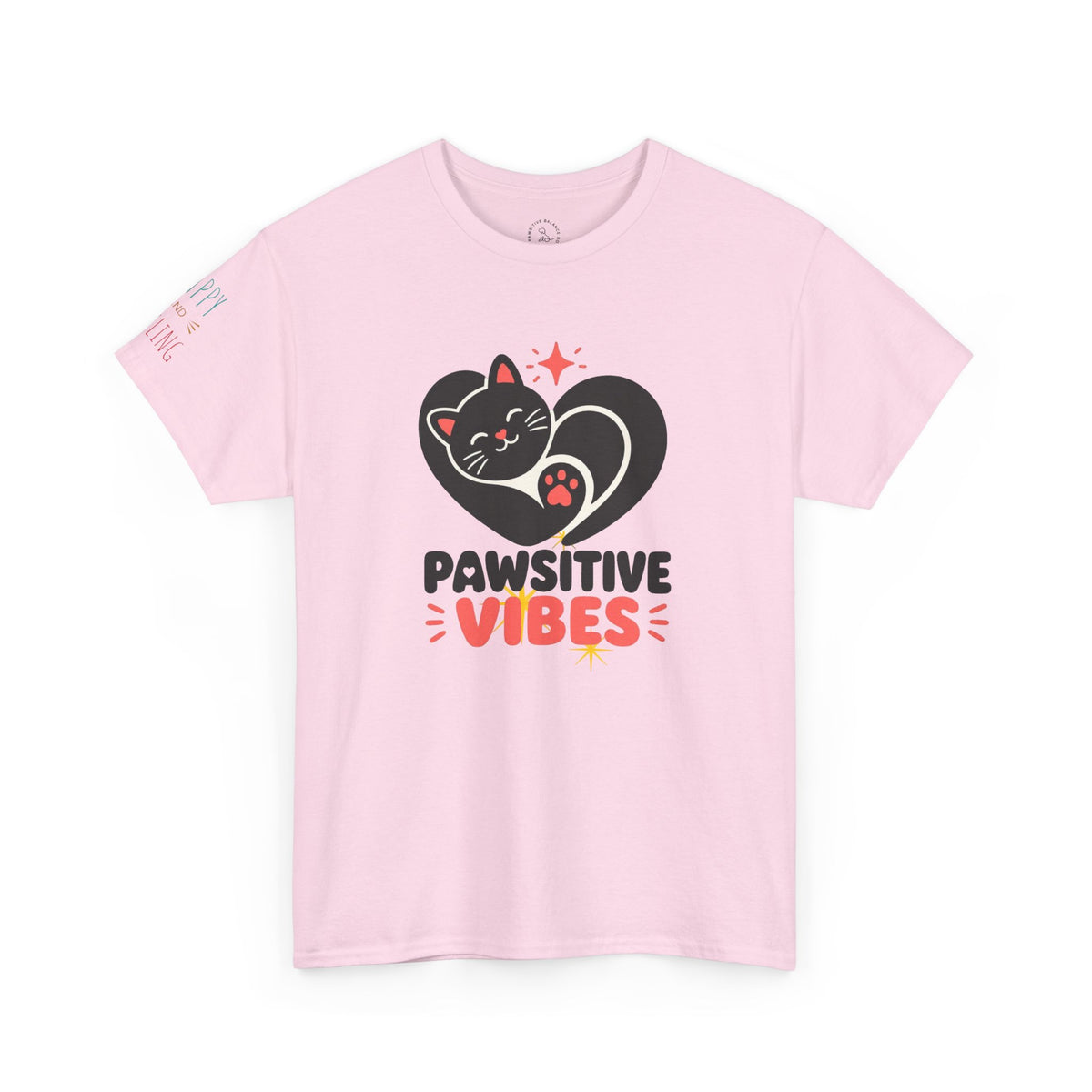 Pawsitive Vibes T-Shirt — Cute Black Cat Heart Graphic Tee