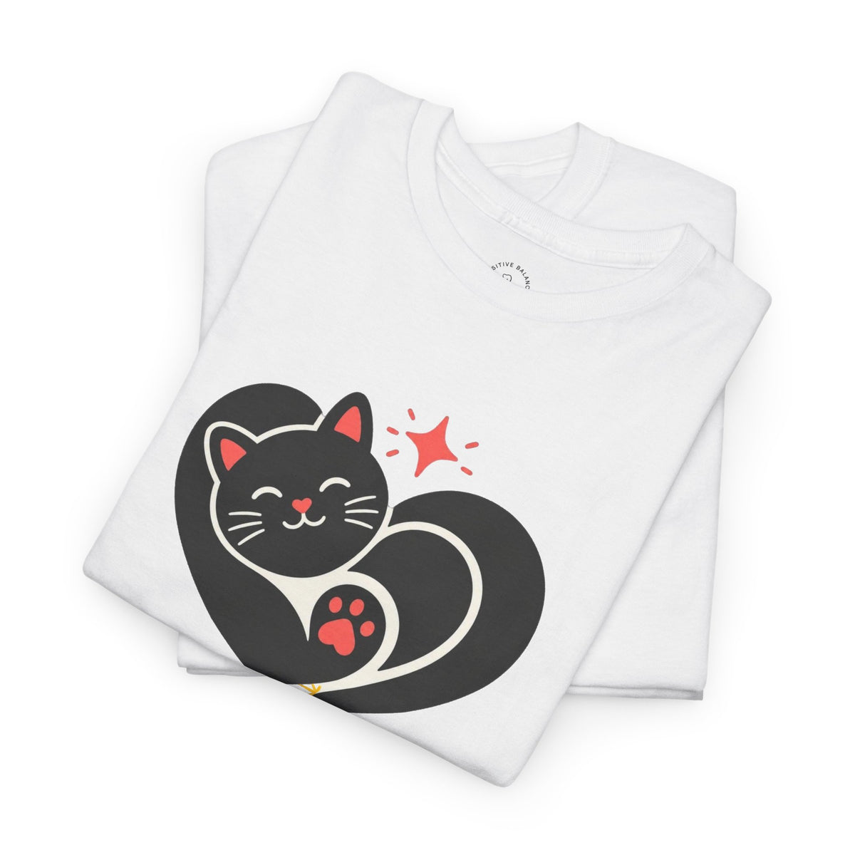 Pawsitive Vibes T-Shirt — Cute Black Cat Heart Graphic Tee