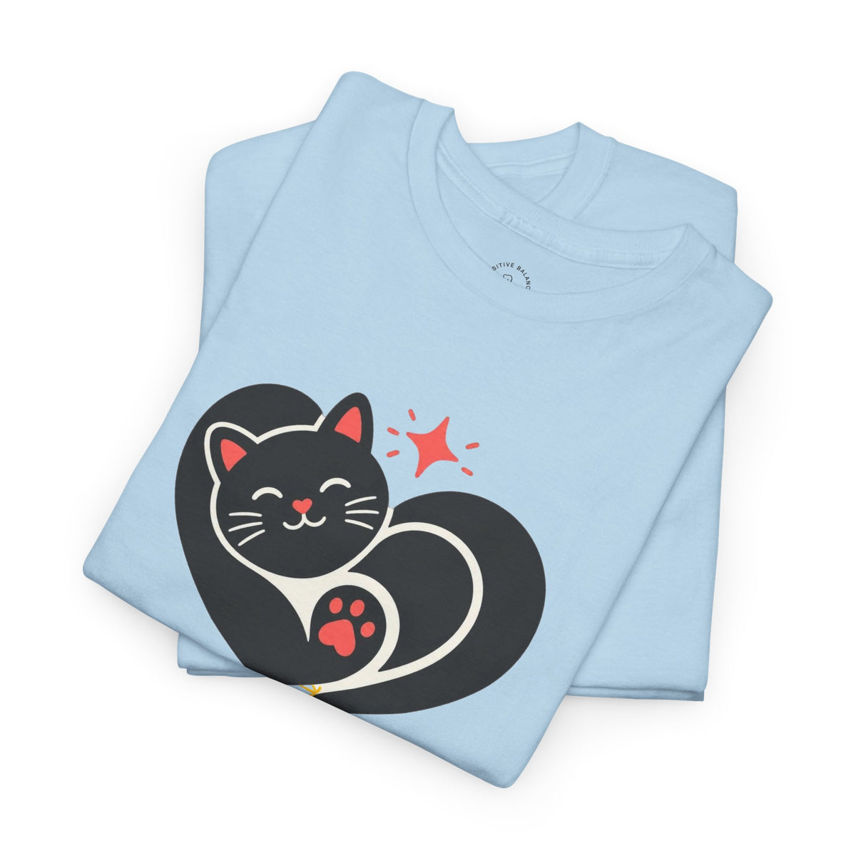 Pawsitive Vibes T-Shirt — Cute Black Cat Heart Graphic Tee