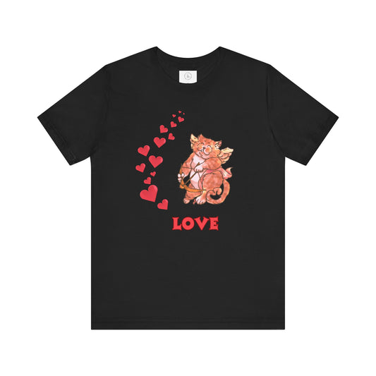 Cute Love Cat Short Sleeve Tee, Valentine's Day Gift, Casual T-Shirt, Trendy Outfits, Fun Graphic Shirt, Unisex Apparel