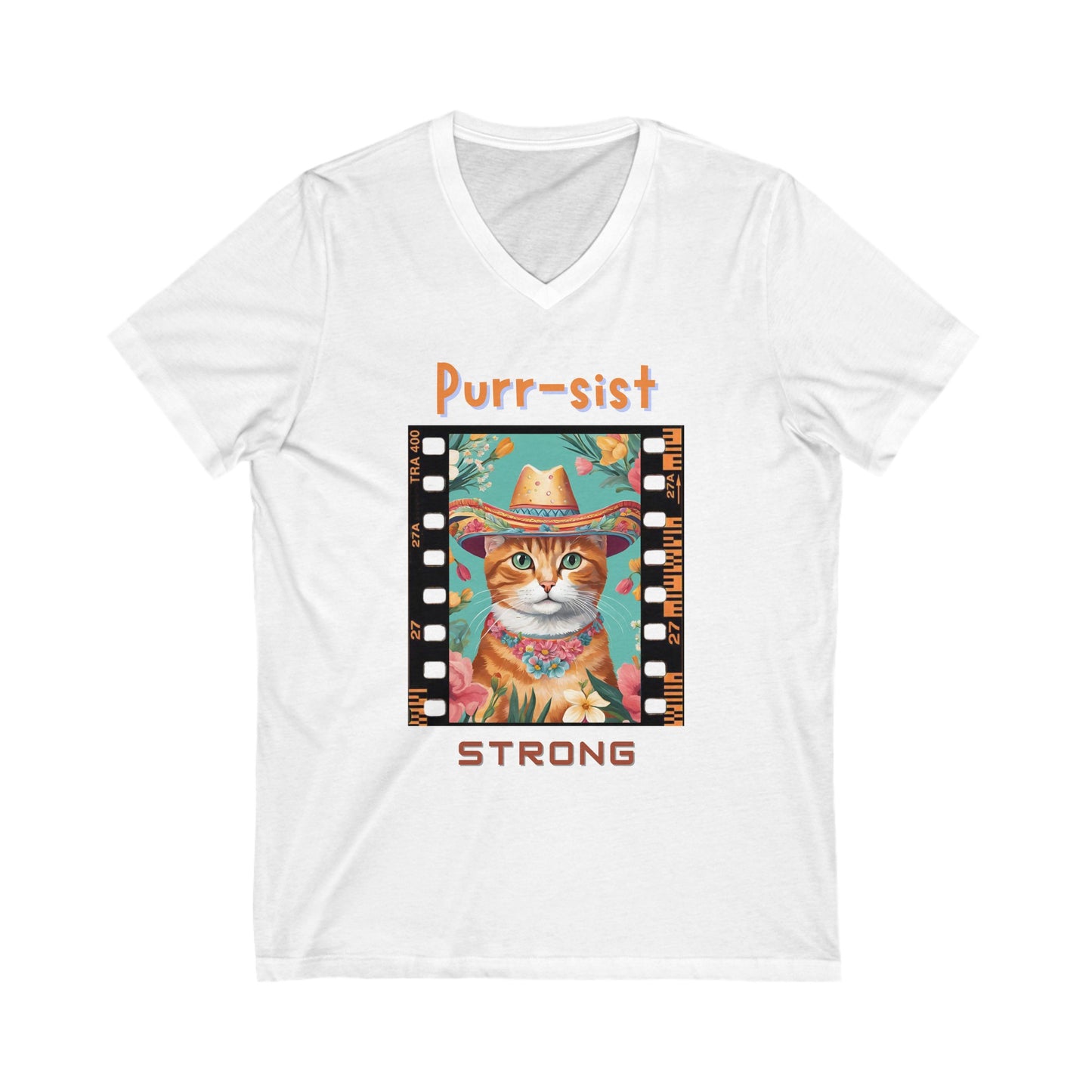 Purr-sist Strong! Unisex Jersey Short Sleeve V-Neck Tee