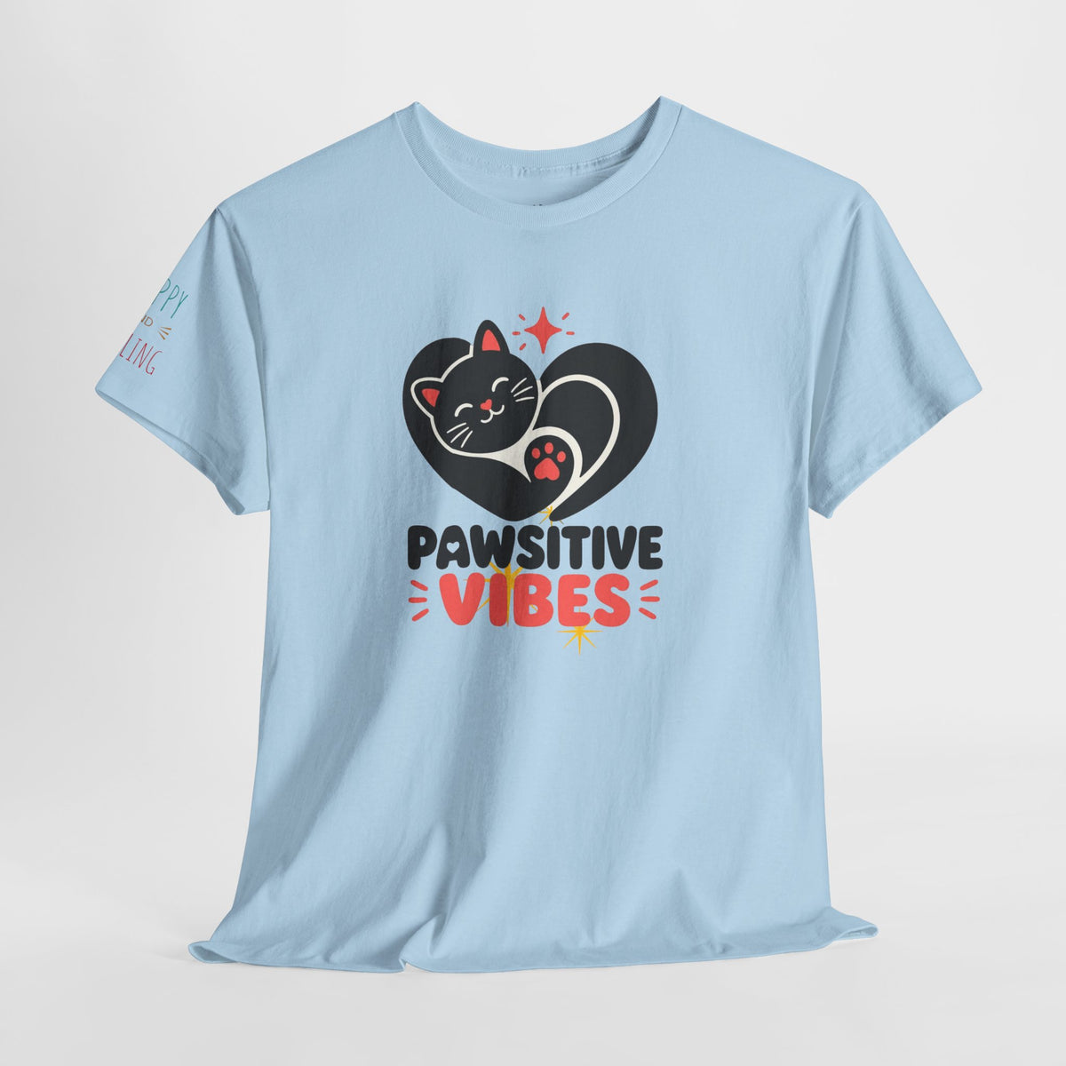 Pawsitive Vibes T-Shirt — Cute Black Cat Heart Graphic Tee