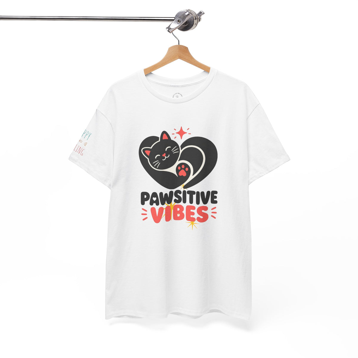 Pawsitive Vibes T-Shirt — Cute Black Cat Heart Graphic Tee
