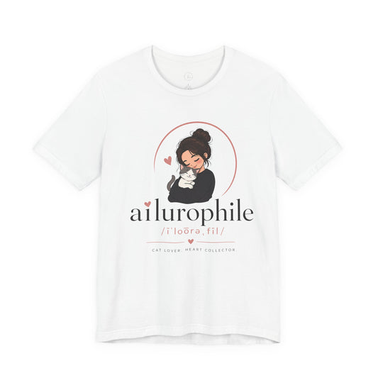 Ailurophile Cat Lover Tee — Cute Woman Holding Cat Graphic Shirt