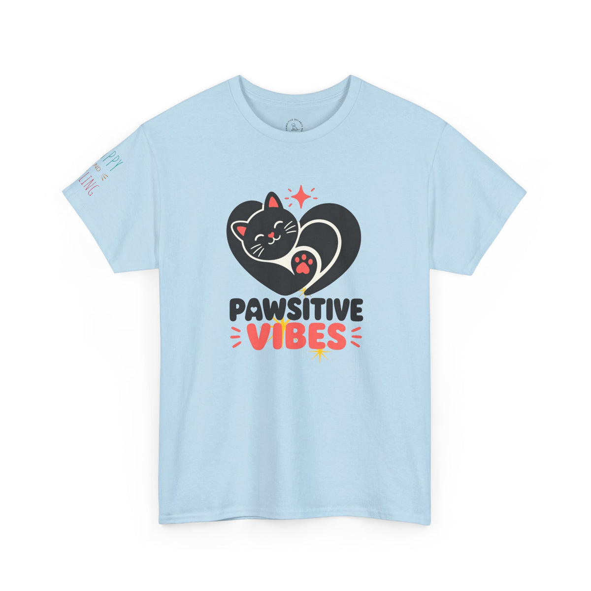 Pawsitive Vibes T-Shirt — Cute Black Cat Heart Graphic Tee