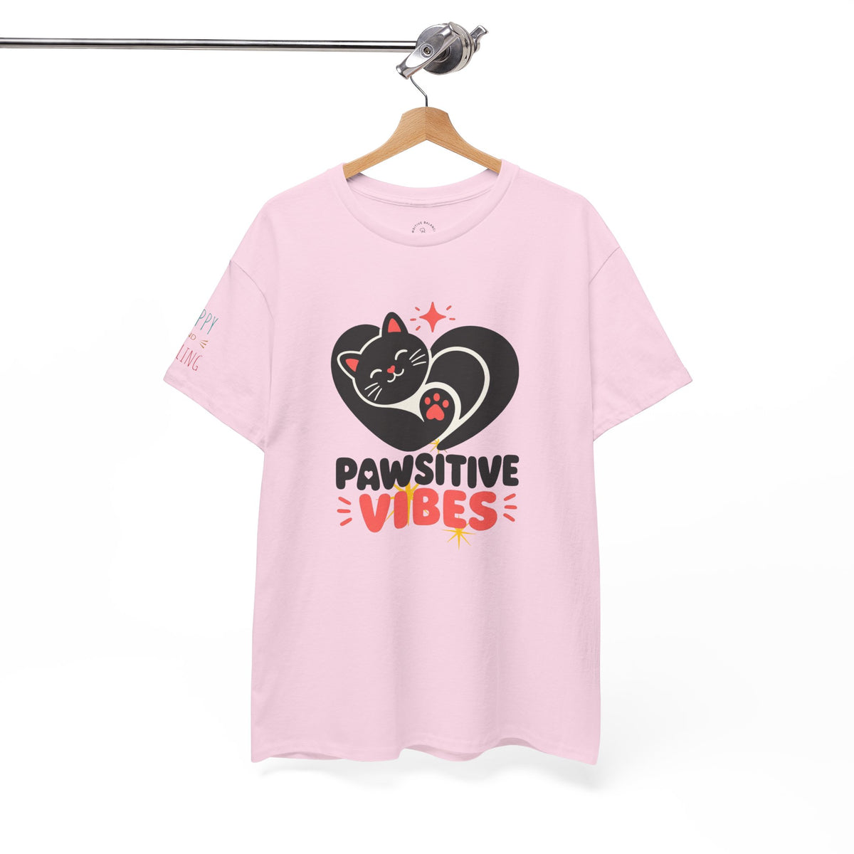 Pawsitive Vibes T-Shirt — Cute Black Cat Heart Graphic Tee