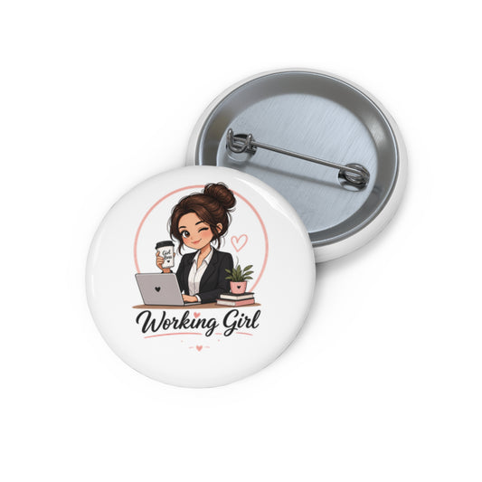 Working Girl Pin Button — Cute Office Girl Enamel-Style Button Badge