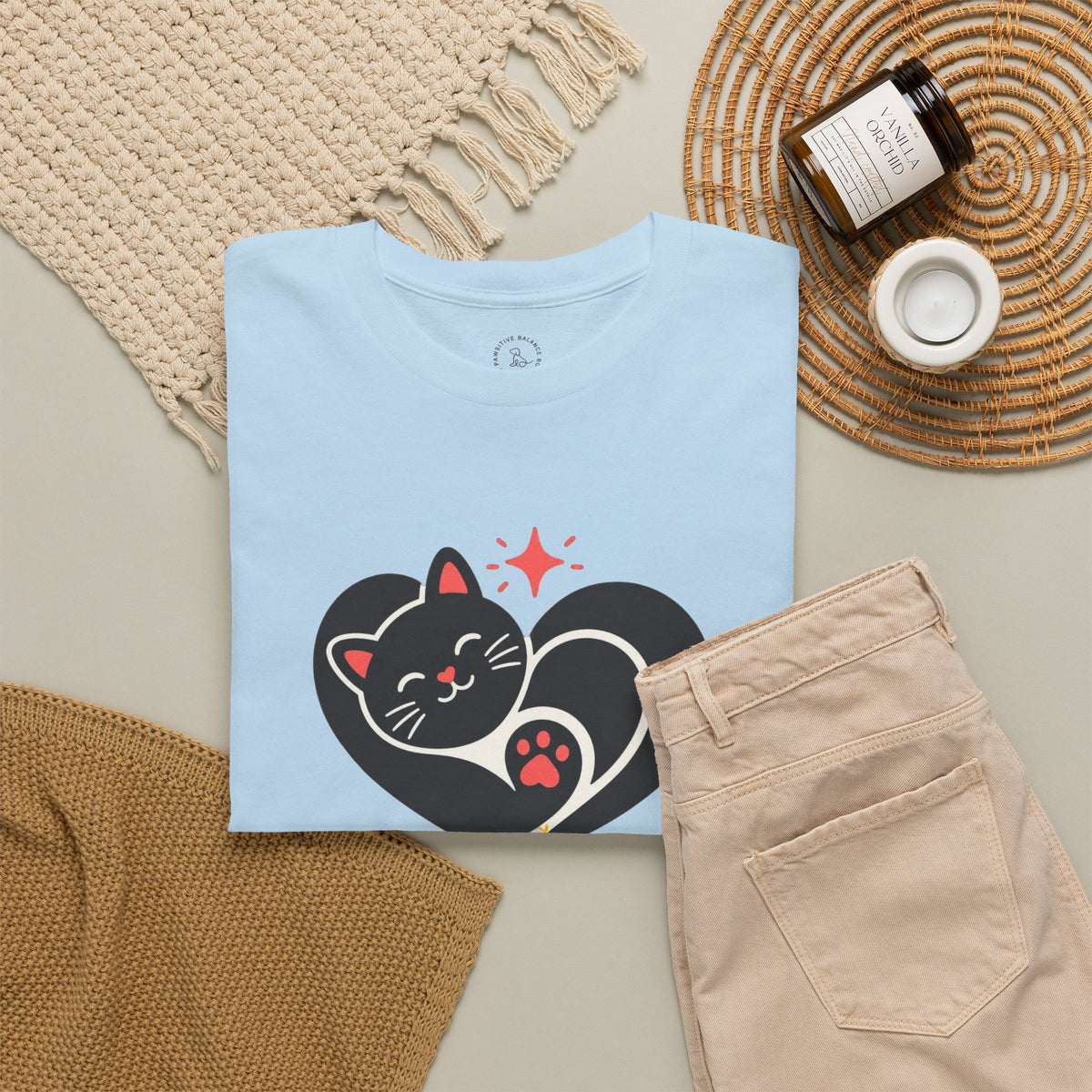 Pawsitive Vibes T-Shirt — Cute Black Cat Heart Graphic Tee